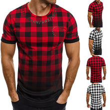 Load image into Gallery viewer, HEFLASHOR Mens summer plaid patchwork t shirt short sleeve Gradient color  Muscle Basic Hip Hop fashion tee shirt New 2019