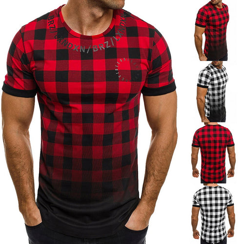 HEFLASHOR Mens summer plaid patchwork t shirt short sleeve Gradient color  Muscle Basic Hip Hop fashion tee shirt New 2019