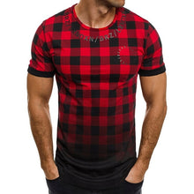 Load image into Gallery viewer, HEFLASHOR Mens summer plaid patchwork t shirt short sleeve Gradient color  Muscle Basic Hip Hop fashion tee shirt New 2019