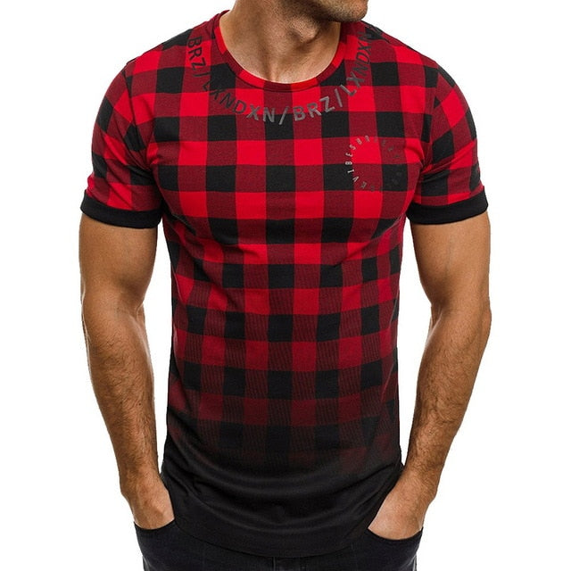 HEFLASHOR Mens summer plaid patchwork t shirt short sleeve Gradient color  Muscle Basic Hip Hop fashion tee shirt New 2019