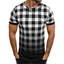 Load image into Gallery viewer, HEFLASHOR Mens summer plaid patchwork t shirt short sleeve Gradient color  Muscle Basic Hip Hop fashion tee shirt New 2019