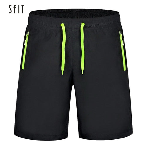SFIT 2019 Summer Men Shorts Zipper Pockets Loose Men's Casual Shorts Black Solid Drawstring Waist Bermuda Shorts Male Plus Size