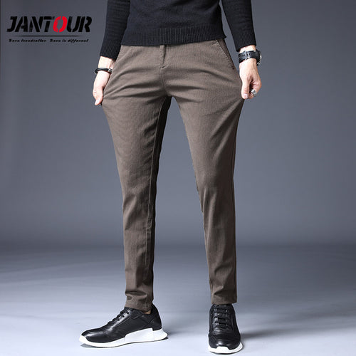 Jantour Brand 2019 New Autumn Winter Men Pants Straight Casual Men thick Trousers Classic Business Fashion brown Pants For Men