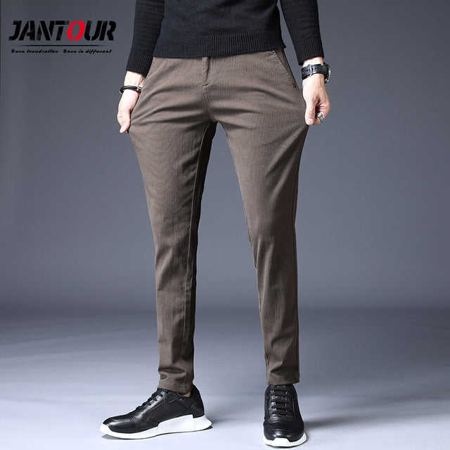 Jantour Brand 2019 New Autumn Winter Men Pants Straight Casual Men thick Trousers Classic Business Fashion brown Pants For Men