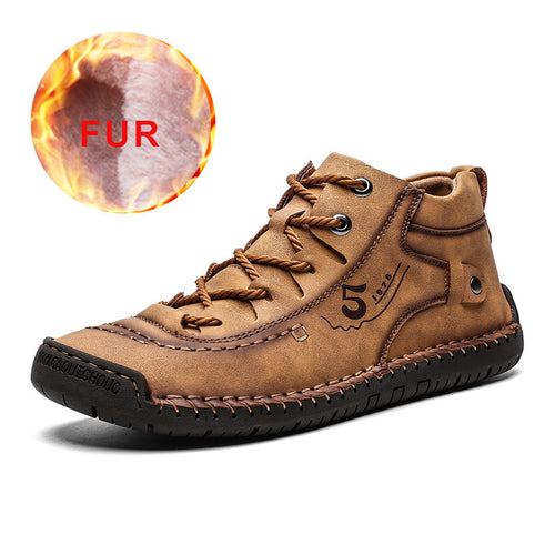 2019 Men Casual Leather Shoes Winter Fashion Comfortable Flat Boots Men Lace-up Shoes Winter Autumn Male Sneaker Hiking Boots