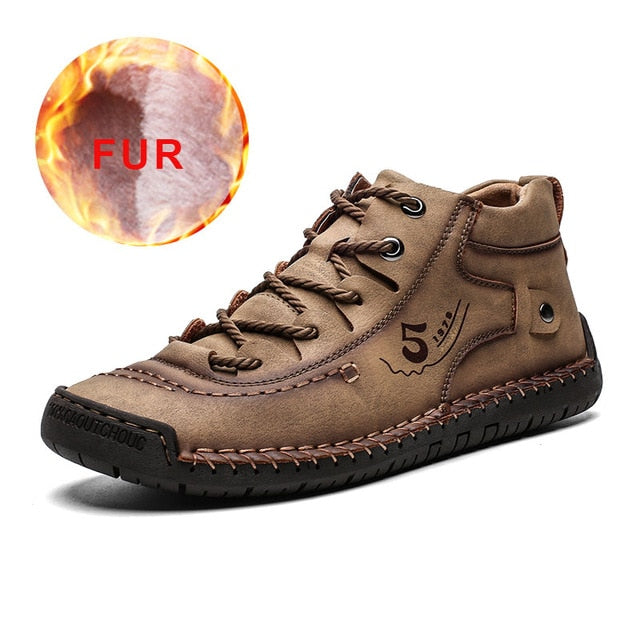2019 Men Casual Leather Shoes Winter Fashion Comfortable Flat Boots Men Lace-up Shoes Winter Autumn Male Sneaker Hiking Boots