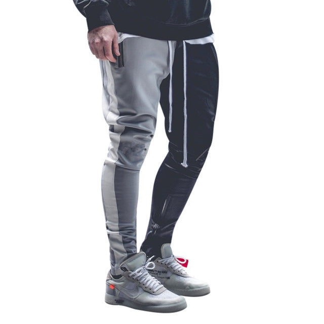 2019  Cotton Mens Long Color Block Street Patchwork Zippers Elastic hip pop Casual Pencil Pant Sweatpants Trousers Jogger Pants